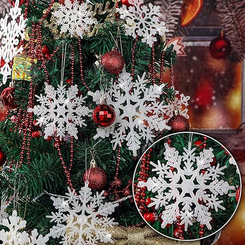 Miniatura 4 de Hungdao 48 piezas de adornos de copo de nieve grandes de Navidad de plástico gigante con purpurina de 3456 pulgadas, 3 estilos de decoración de copo