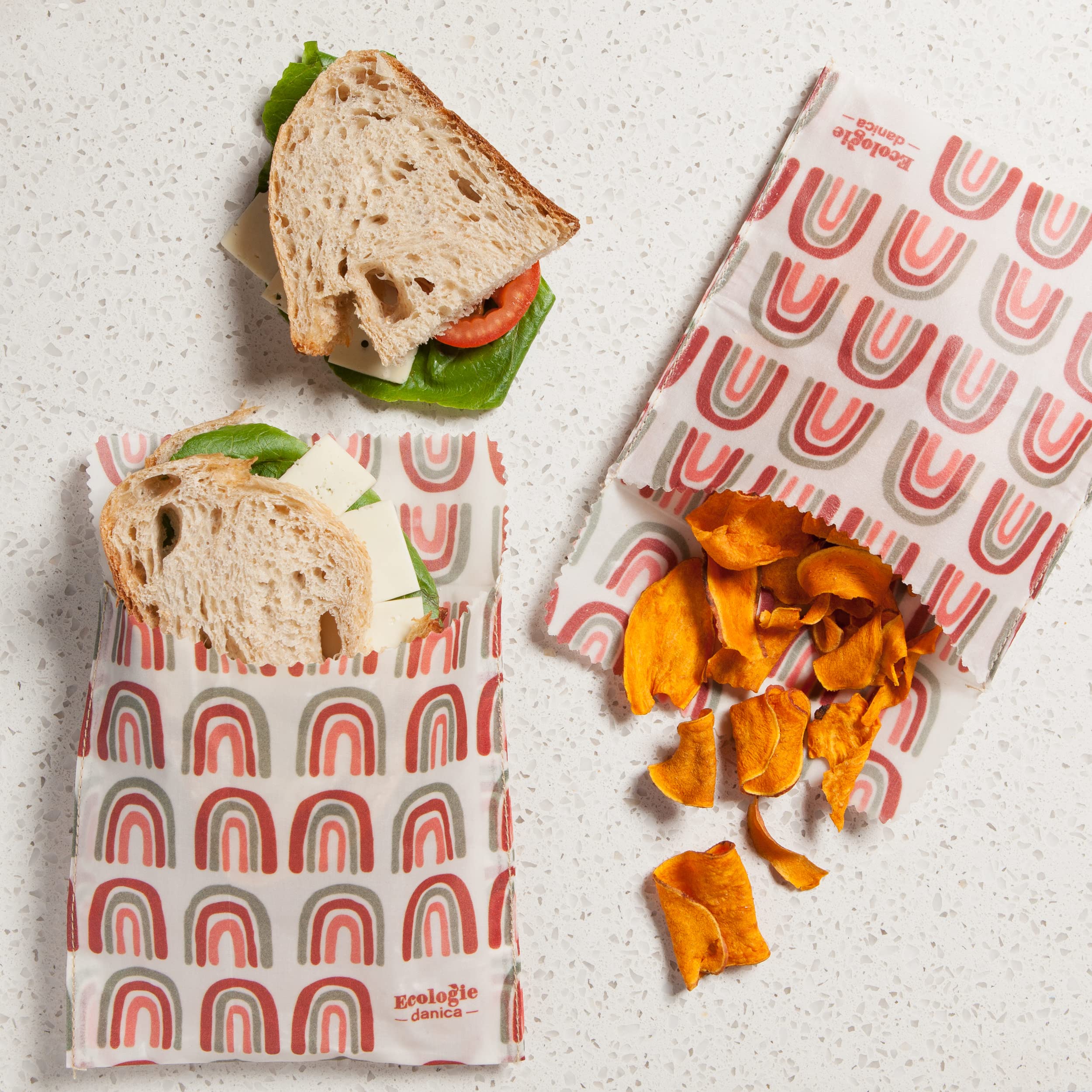 Ecologie Bolsa reutilizable para sándwich de cera de abeja Prisma, bolsas reutilizables para almacenamiento de alimentos, 6,5 x 6,5 pulgadas, juego de 2