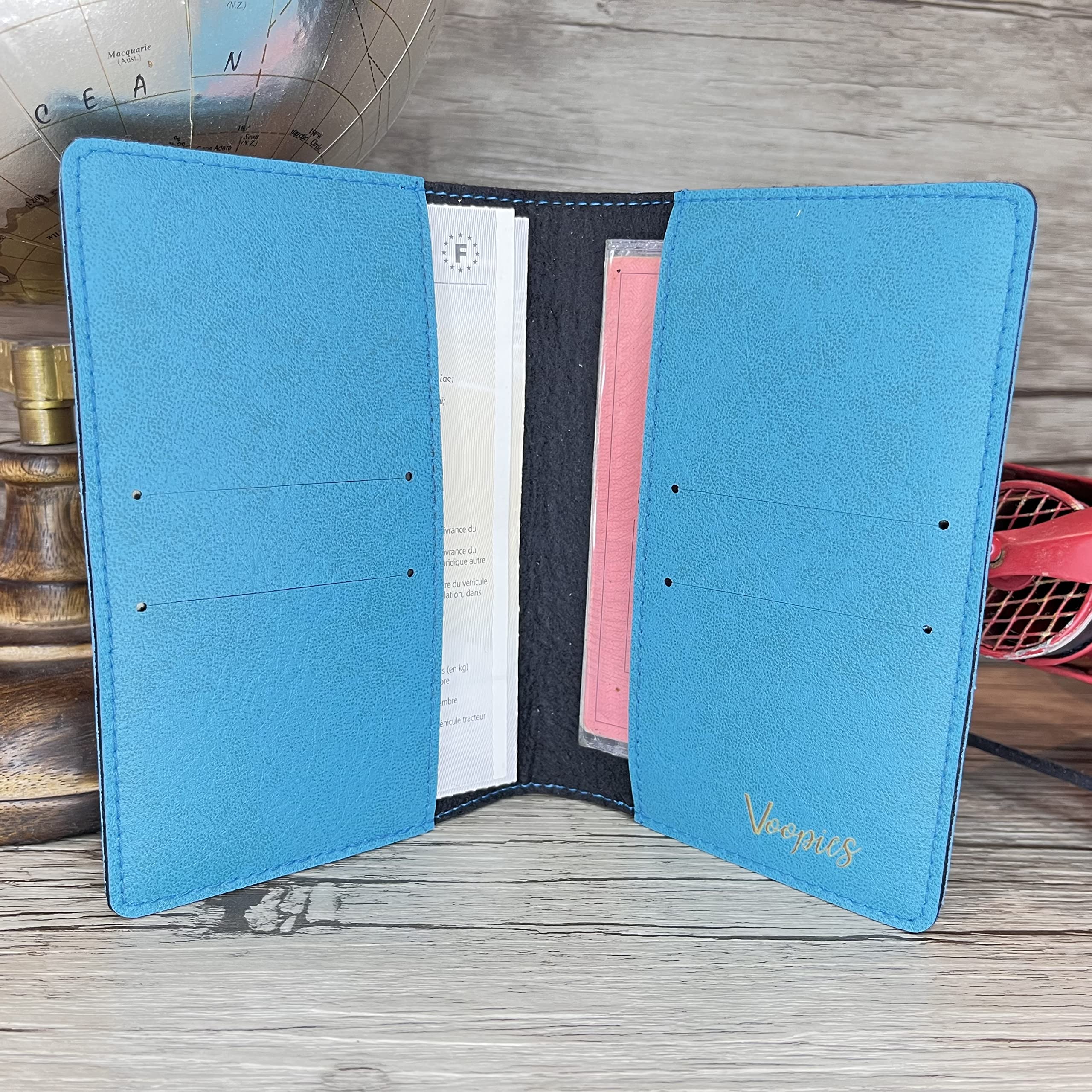 Porte Carte Grise Personnalisé, Pochette Made in France, Étui 100% Personnalisable, Protège Carte Grise Voopies, Protection Carte Grise Cuir. (Bleu Ciel)