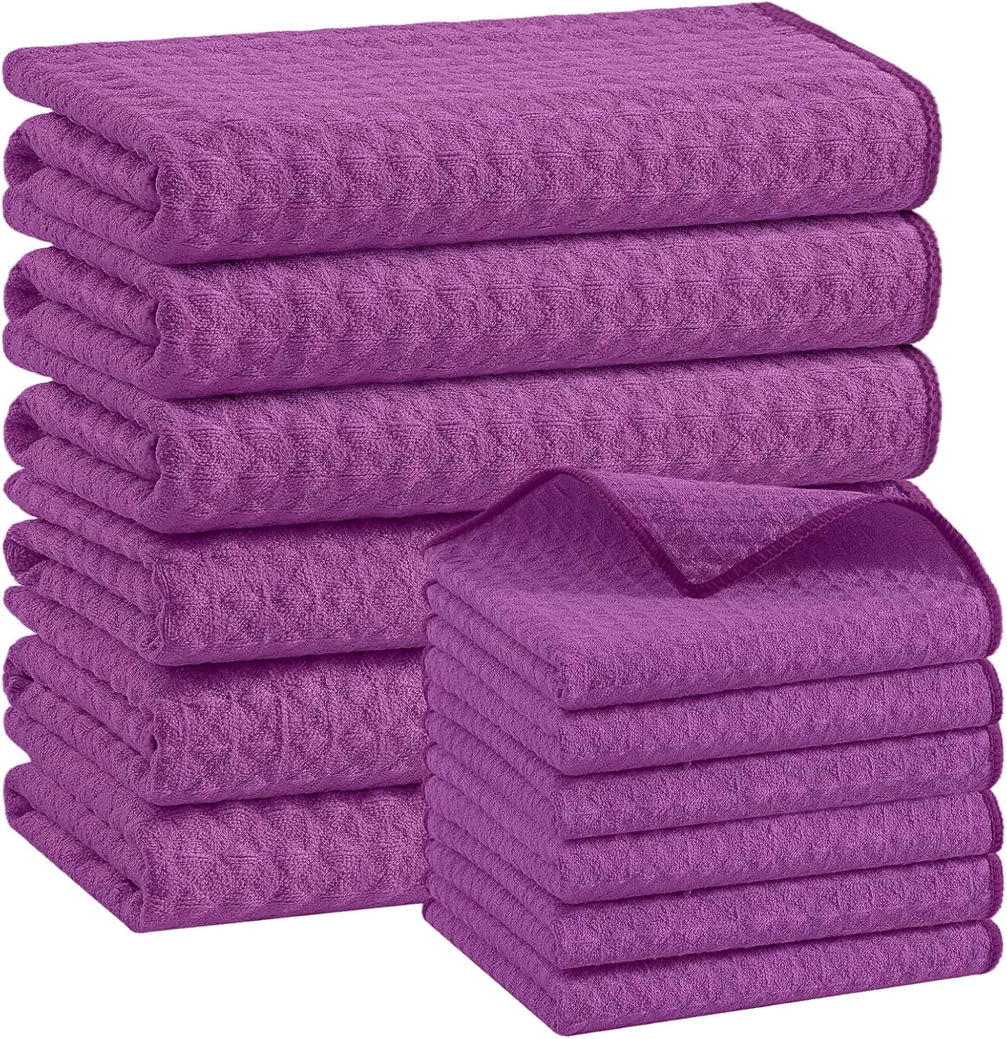 Homaxy Microfiber Waffle Weave Kitchen Towels Set, 16 x 28 Inch and 12 x 12 Inch Ultra Absorbent and Solid Color Dish Towels, 12 Pack, Purple
