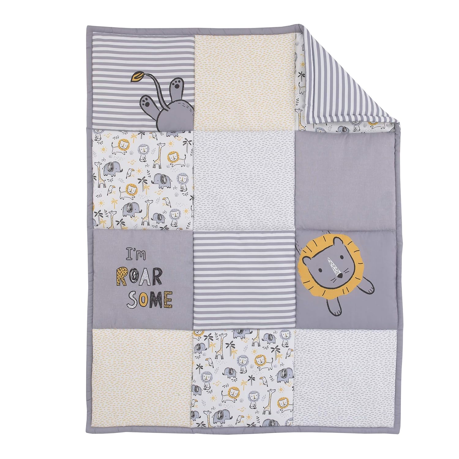 Little Love by NoJo Roarsome Lion - Grey, Yellow, White 3Piece Nursery Crib Bedding Set with Comforter, Fitted Crib Sheet, Dust Ruffle, Yellow, Grey, White, Charcoal
