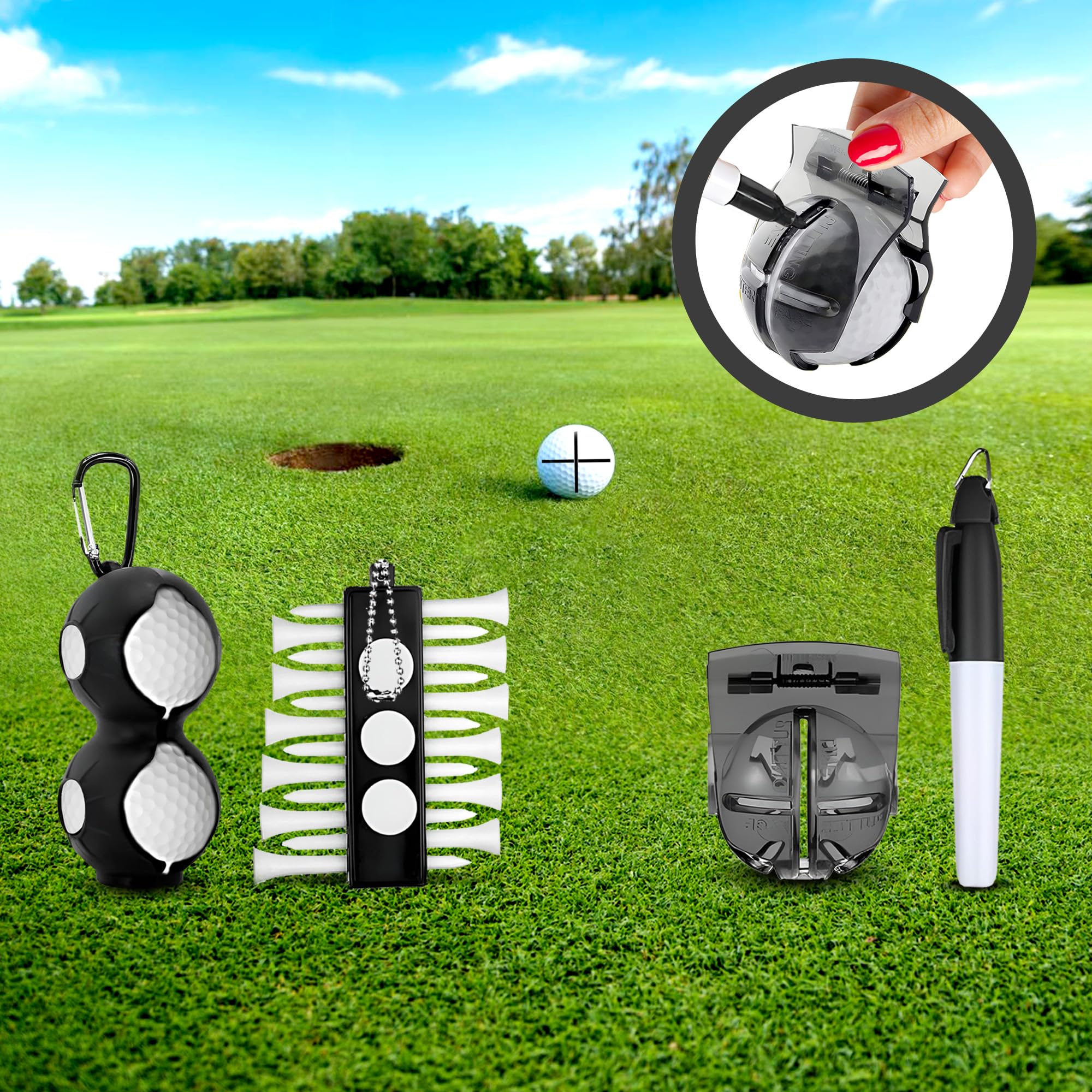 Makuei Accessoires de Golf idéaux pour Votre Sac de Golf - Brosse de Nettoyage de Club de Golf, Divot Tool, Serviette de Golf, Tees de Golf et Autres Accessoires de Golf - Le Cadeau de Golf idéal!