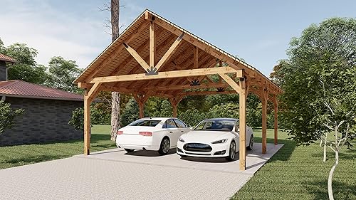 20'x24' Wooden Carport Plans, Gable Roof Pavilion Blueprints with Material
