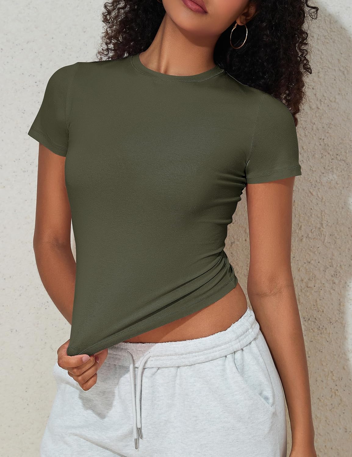 Hilor Women's Casual Basic Cotton T-Shirts Short Sleeve Y2K Going Out Crop Tops Baby Tees Tight Fitted Crew Neck T Shirts - Image 5