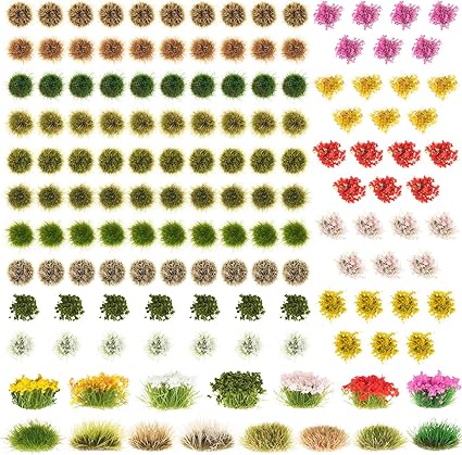 Draupnir 129 Pcs Static Grass Tuft Model Flower Vegetation Groups Self Adhesive Artificial Model Miniature Flowers Cluster for Train Landscape Terrain Railway Scenery Sand