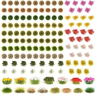 Draupnir 129 Pcs Static Grass Tuft Model Flower Vegetation Groups Self Adhesive Artificial Model Miniature Flowers Cluster for Train Landscape Terrain Railway Scenery Sand