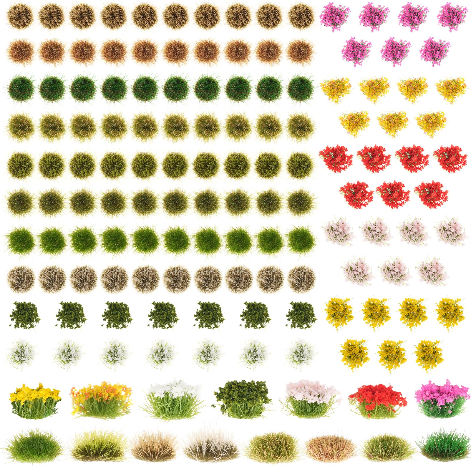 Draupnir 129 Pcs Static Grass Tuft Model Flower Vegetation Groups Self Adhesive Artificial Model Miniature Flowers Cluster for Train Landscape Terrain Railway Scenery Sand-image-28