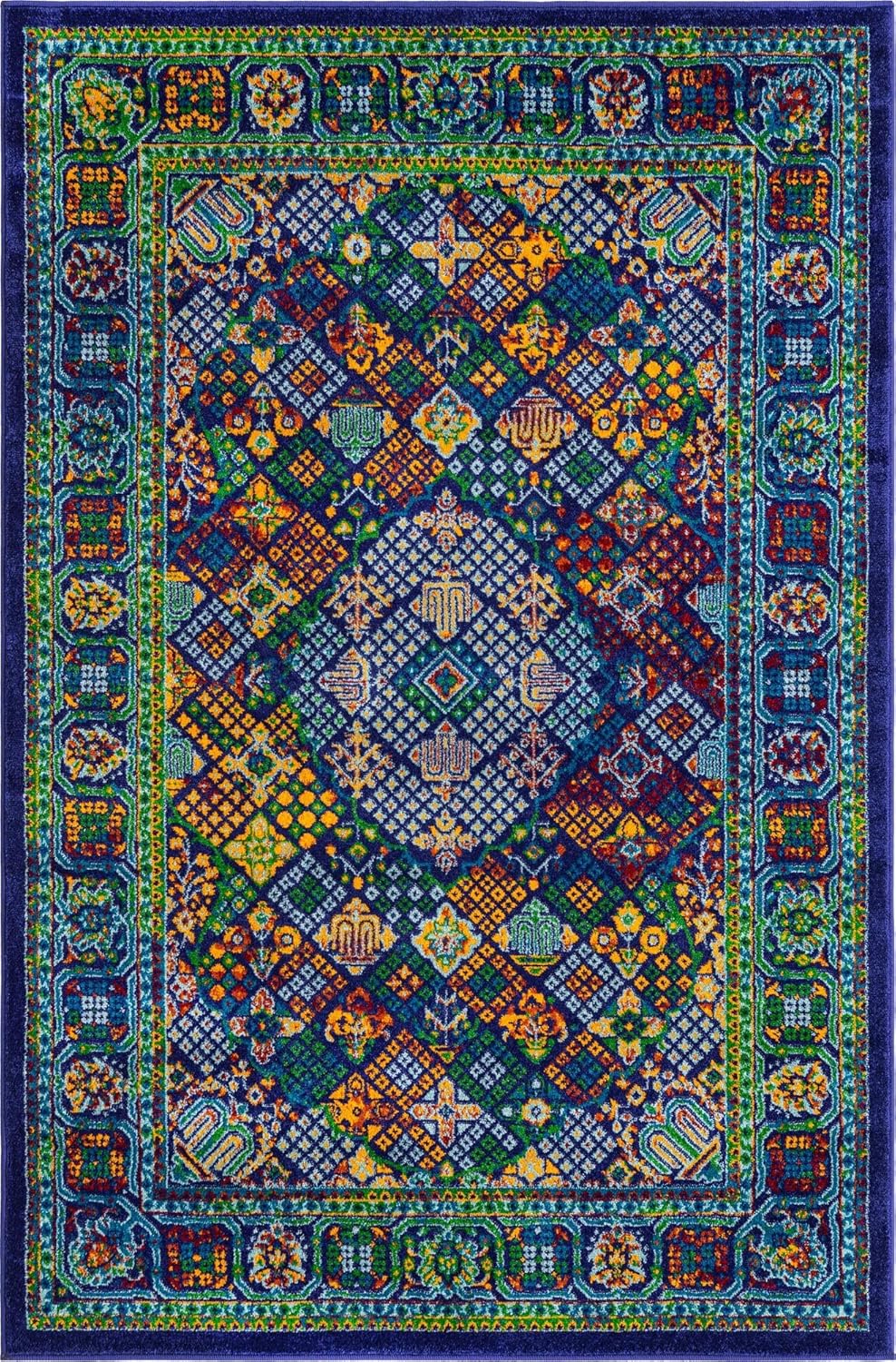 Unique Loom Calypso Collection Area Rug - Trinidad (4' x 6' Rectangle, Navy Blue/ Green)
