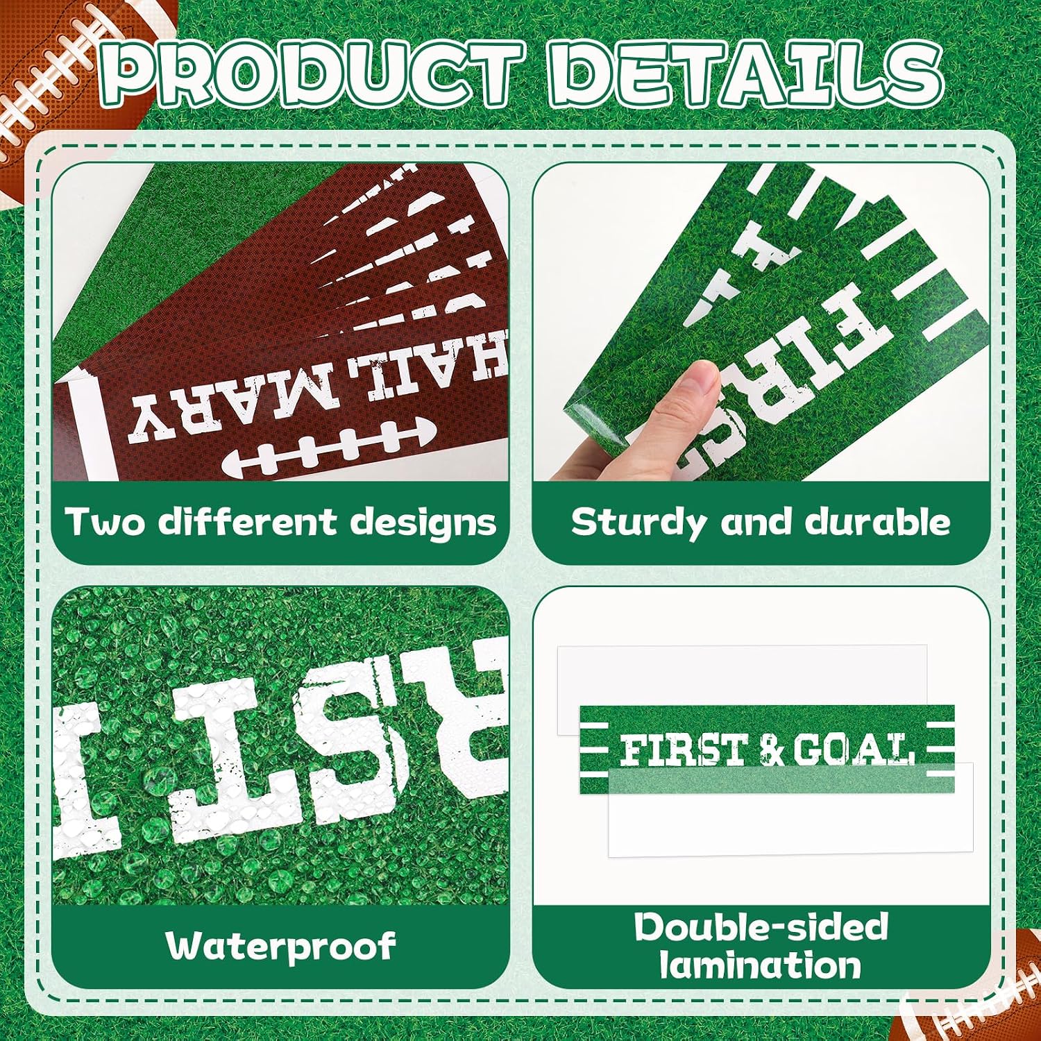 12 Pcs Football Street Signs Cutouts Set Game Day Sign Cut Outs Green and Brown Street Signs Set Football Theme Decorations Sport Party Supplies for Birthday Classroom Home Wall 11.81"x2.76"