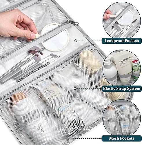 Miniatura 34 de PAVILIA Neceser colgante para mujeres y hombres, kit de viaje plegable grande, organizador de artículos de aseo personal, bolsa de maquillaje Teal