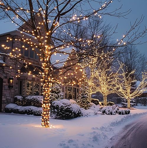 Vista 184 de TW SHINE Luces de Navidad, 200 luces LED de 66 pies para exteriores enchufables con 8 modos, luz impermeable para exteriores, decoraciones de Blanco