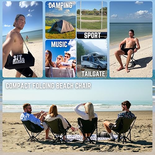 Miniatura 5 de ADJ-BS Silla de playa plegable para adultos, sillas plegables ligeras y portátiles con bolsa compacta, silla ajustable al aire libre para playa,