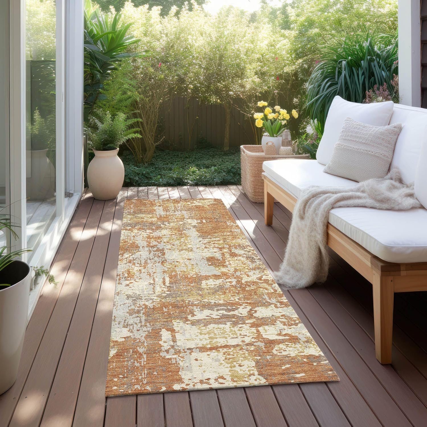 Addison Rugs Chantille ACN1008 Orange 2'3" x 7'6" Indoor Outdoor Runner Rug, Machine Washable, Stain Resistant, Easy Clean, Non Shedding, Hallway, Laundry, Patio, Kitchen Rug