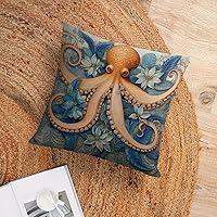 Vista 6 de Funda de cojín de pulpo costero para exteriores, decoración moderna de 18 x 18 pulgadas, decoración náutica costera de playa, casa, vida marina