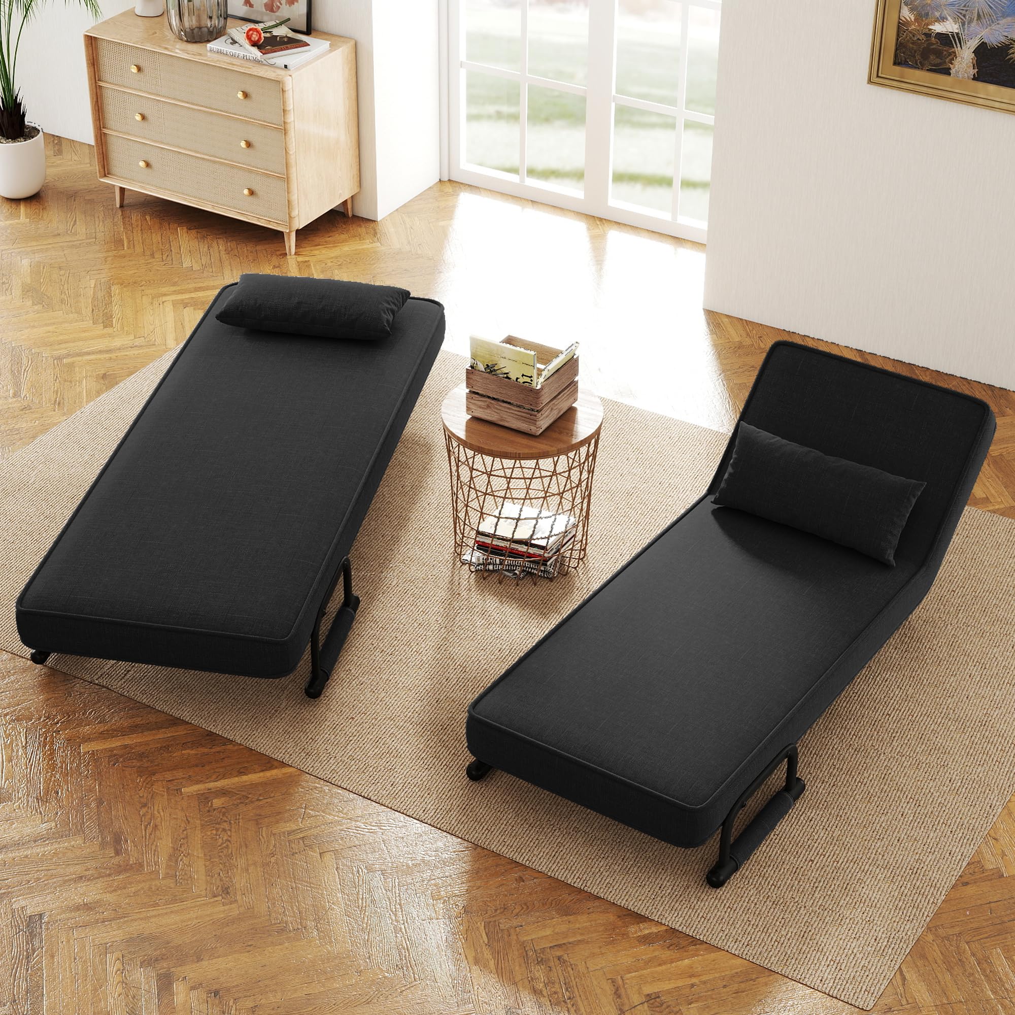 Hawthyhome Schlafsessel 4 in 1 Schlafsofa mit Bettfunktion 57cm Schwarz