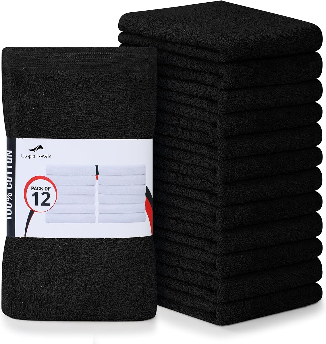 Utopia Towels Trapeadores de barra de cocina, paquete de 12, 16 x 19 pulgadas, 100% algodón, negro | Paños de limpieza multiusos para barras de hogar y cocina: súper absorbentes, suaves, duraderos, sin pelusa, lavables a máquina