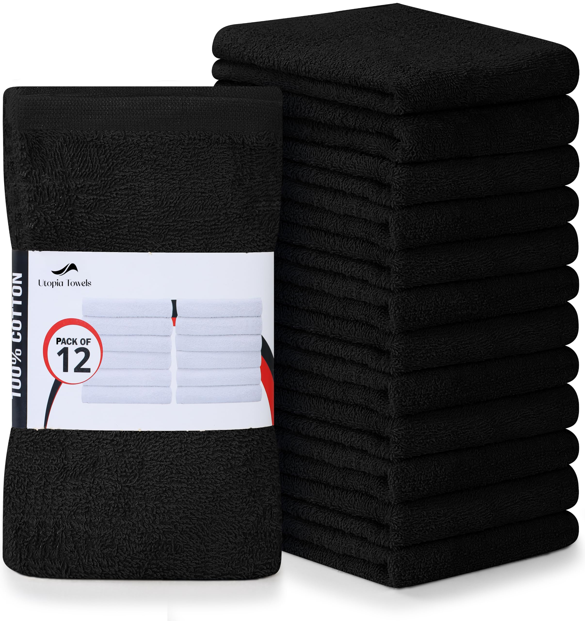 Utopia Towels Multi-Purpose, Pack of 12-16 x 19 Inches, 100% Cotton Black Absorbent Kitchen & Home Mops
