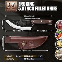 Vista 3 de ENOKING Mini cuchillo vikingo, cuchillo japonés de carnicero de chef de 5.9 pulgadas, corte de carne con funda forjada a mano, cuchillo de carne
