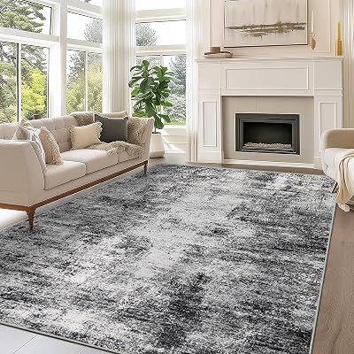 Capslpad 8x10 Area Rug for Living Room Modern Washable Neutral Rug Black