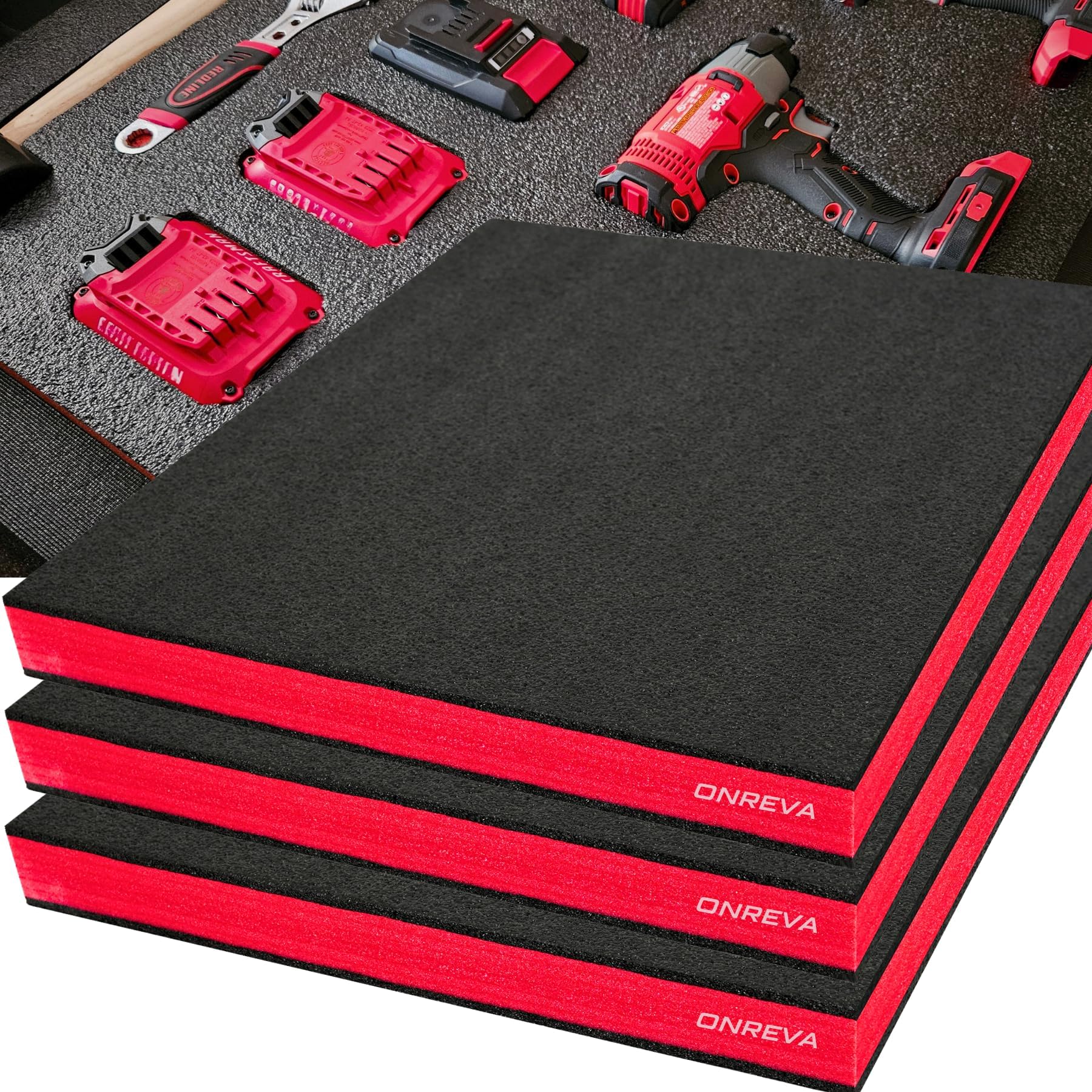 ONREVA Tool Box Foam, 3Pack 24x24x2 inch, Foam Inserts for Cases, Polyethylene Storage Sheets for Toolbox Hard Case, Tool Shadow Insert, Kaizen Organizer Sheet