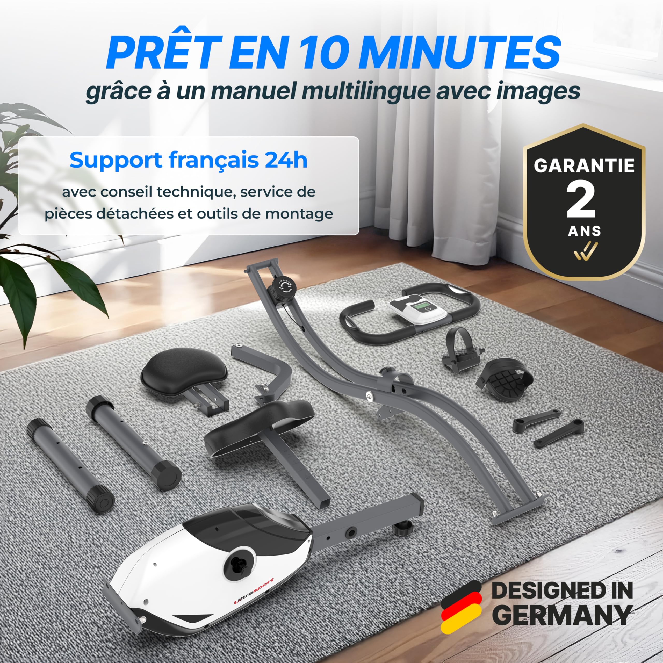 Ultrasport F-Bike Vélo d’Appartement Pliable I Vélos d'Appartement Extra Silencieux jusqu'à 130 kg avec Selle Confort, Velo d Appartement Pliable