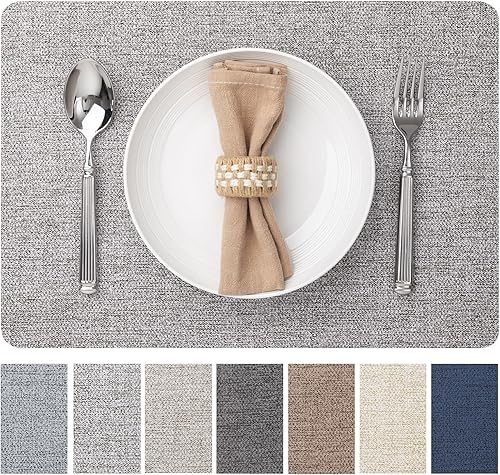 Miniatura 21 de Manteles individuales de cuero sintético juego de 6, manteles individuales de vinilo lavables y limpiables para mesa de cocina y comedor,