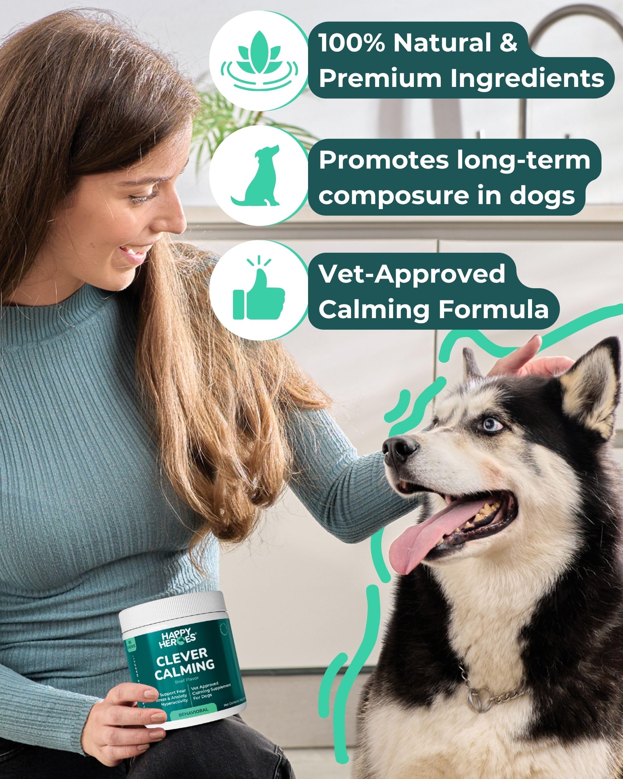 Golosinas calmantes para Perros, suplemento 100% Natural, Reduce estrés, Miedo, hiperactividad, ansiedad, agresión, favorece Alivio y relajación, 120 masticables Suaves sin Granos