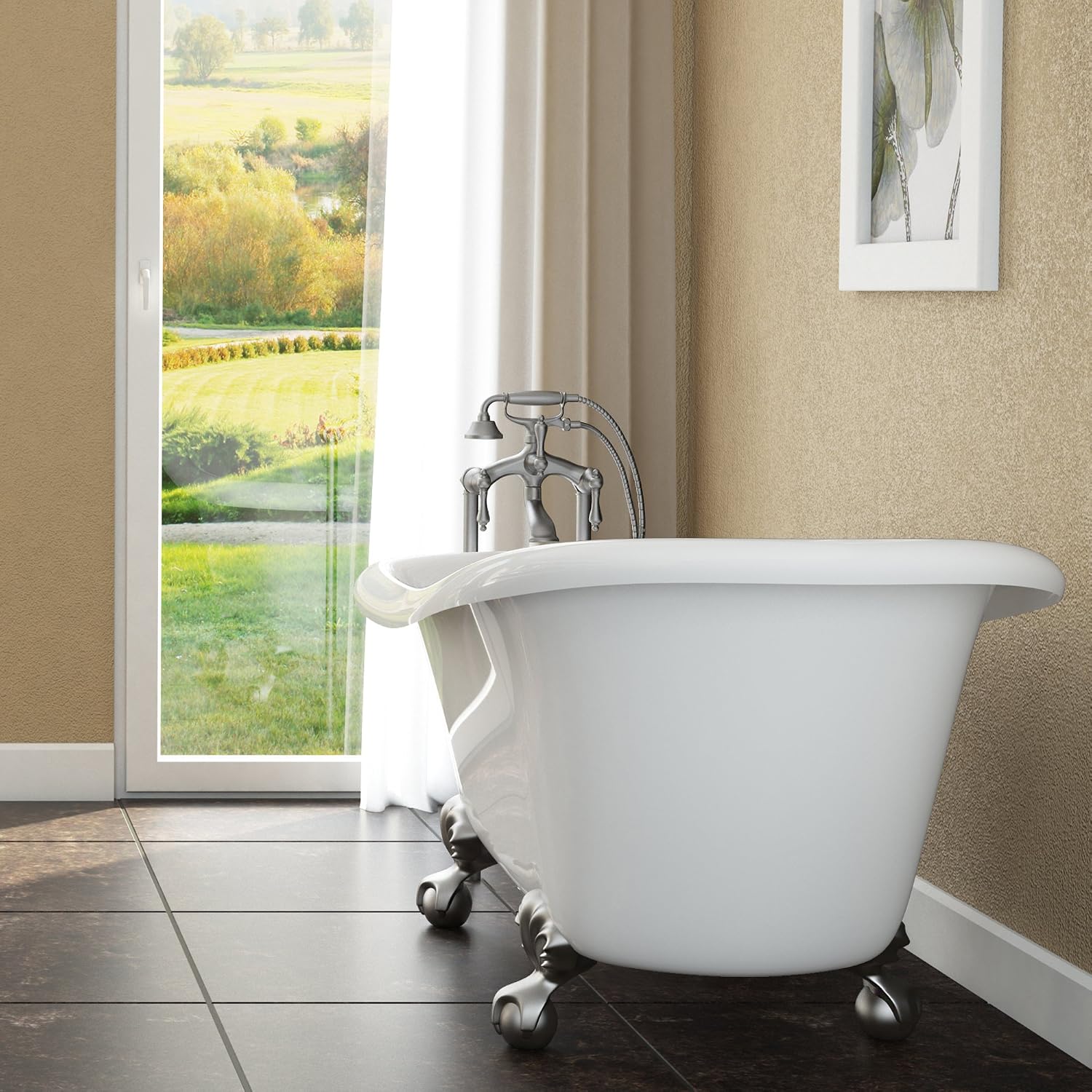 Bеѕt Dеаl Prоduсt Luxury 60 inch Clawfoot Tub with Vintage Slipper Tub Design in White, includes Brushed Nickel Ball and Claw Feet and Drain, from The Brookdale Collection Bеѕt Dеаl Prоduсt Luxury 60 inch Clawfoot Tub with Vintage Slipper Tub Design in White, includes Brushed Nickel Ball and Claw Feet and Drain, from The Brookdale Collection