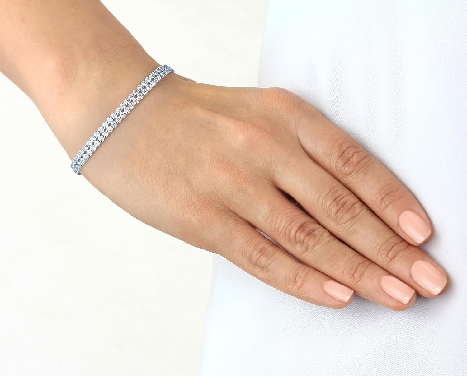 Tuscany Silver Women's Sterling Silver 2 mm Round Cubic Zirconia Double Row Tennis Bracelet of Length 19 cm/7.5 Inch - Image 5