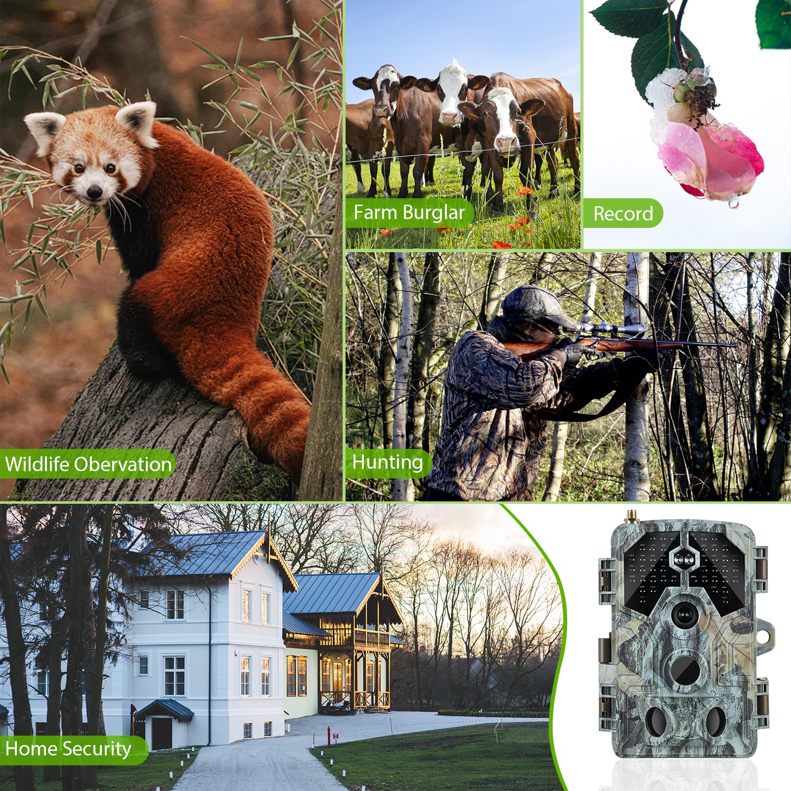 Caméra de Chasse Wi-FI 4K 64MP avec Vision Nocturne Détecteur de Mouvement pour la Chasse, L'observation de la Nature