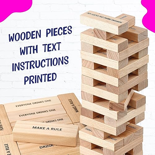Miniatura 7 de BETTERLINE Juego de madera de bloques apilables para beber  48 piezas  Torre para adultos  Juego de fiesta de amigos, despedida de soltero (60