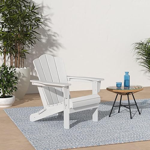 Vista 362 de KINGYES - Silla Adirondack plegable, sillas de patio de polietileno de alta densidad para todo tipo de clima, silla de césped con textura de madera