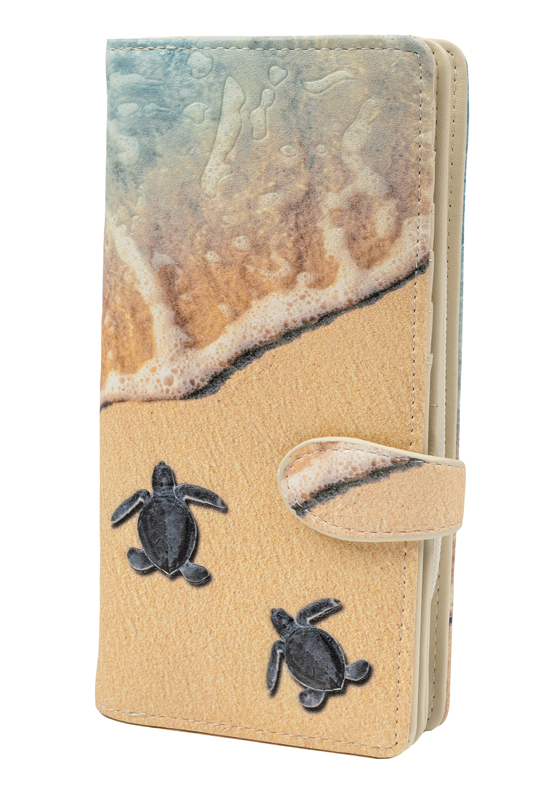 Shag Wear Women's Premium Vegan Clutch Cardholder Wallet Zipper Purse with Pretty Baby Turtles, Blue