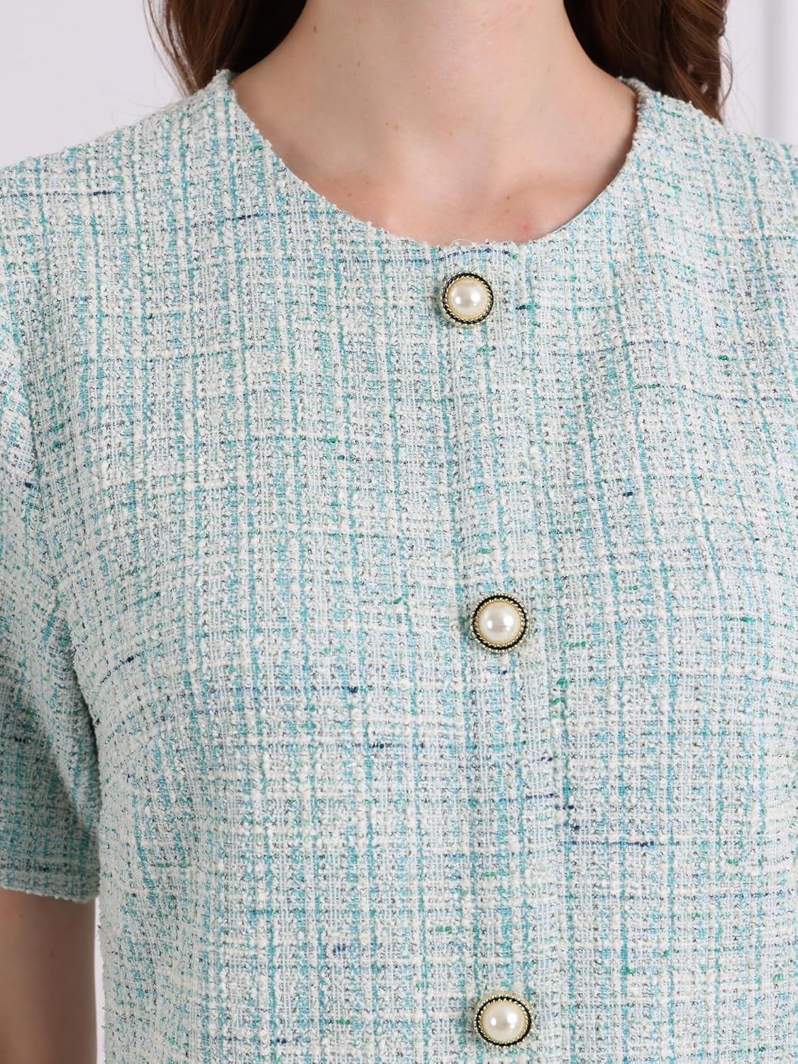 Women's Tweed Dress Short Sleeve 2025 Elegant Wedding Cocktail Bodycon Midi Fishtail Dresses - Image 4