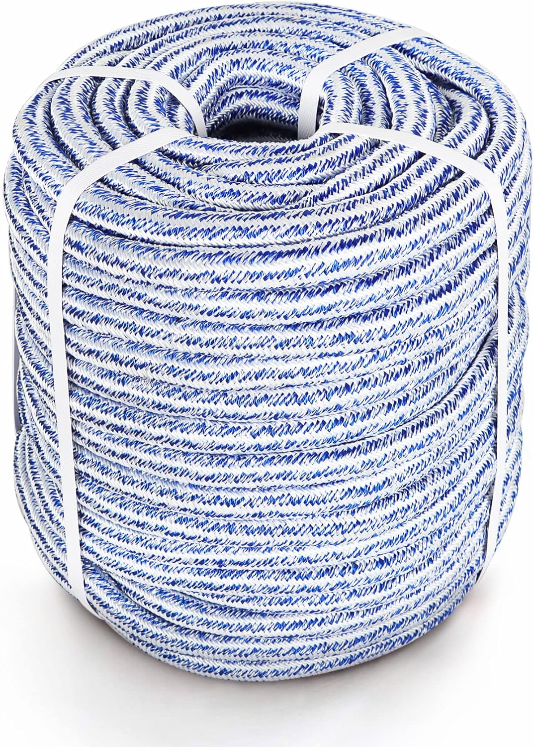 3/4 in 200 FT 24 Strand Braided Rope Bull Rope for Tree Work Multipurpose Polyester Pulling Rope Suitable for Arborist Swing Tree Felling Blue White