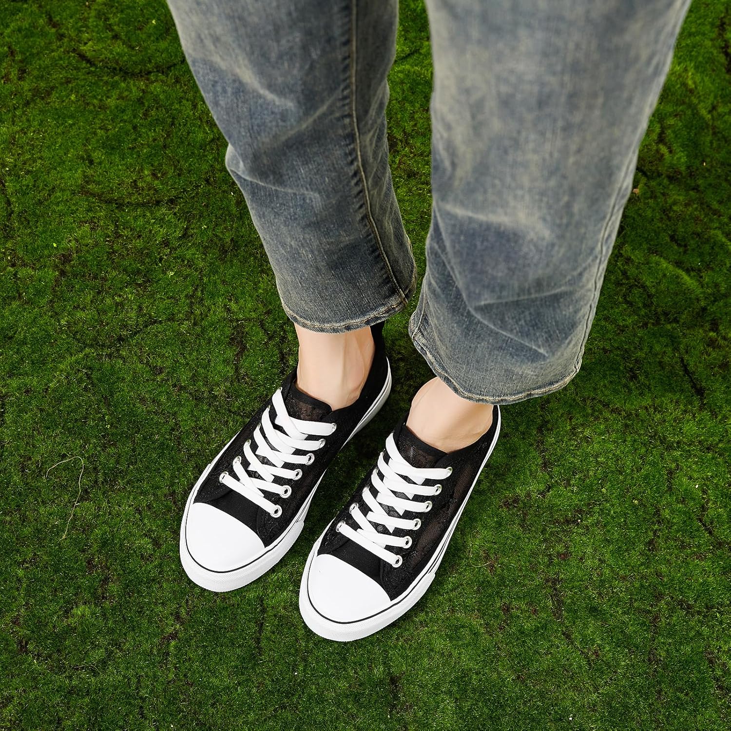 ZGR Summer Tennis Shoes for Women,Womens Casual Breathable Mesh Lace Canvas Shoes,White Sneakers with Embroidery Flower - Image 2