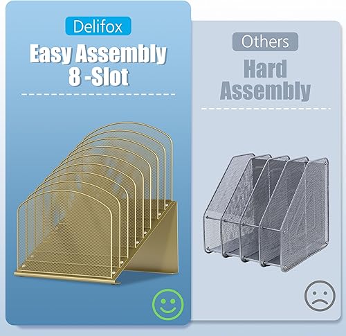 Vista 17 de Organizador de archivos de escritorio inclinado, soporte vertical de 5 secciones, soporte de metal clasificador de archivos para oficina y aula