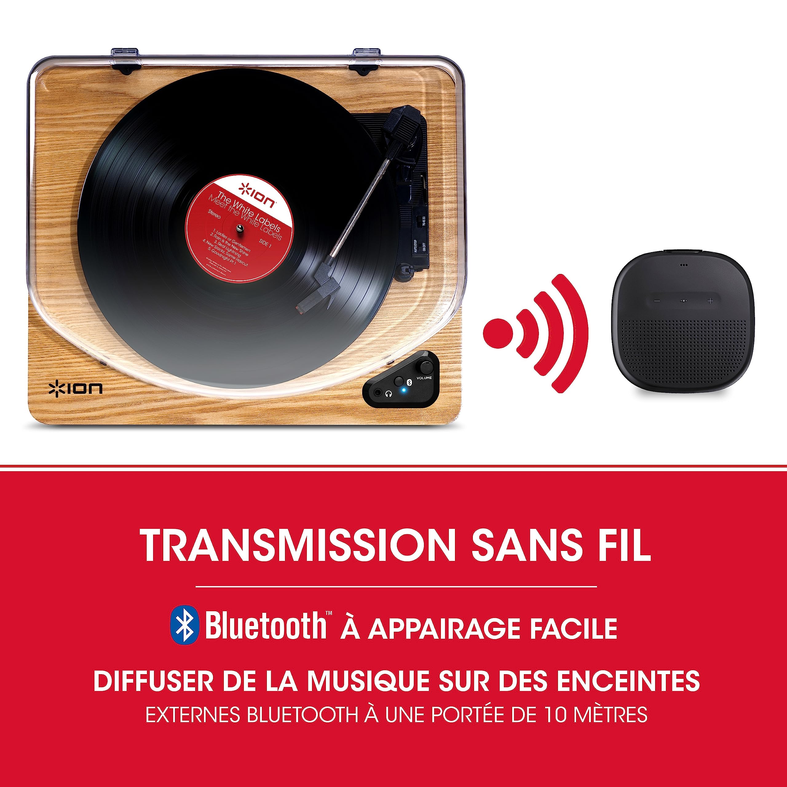 Ion Audio Air LP - Platine Vinyle Bluetooth à Trois Vitesses (33, 45 Et 78 Tours) avec Conversion USB - Finition Bois
