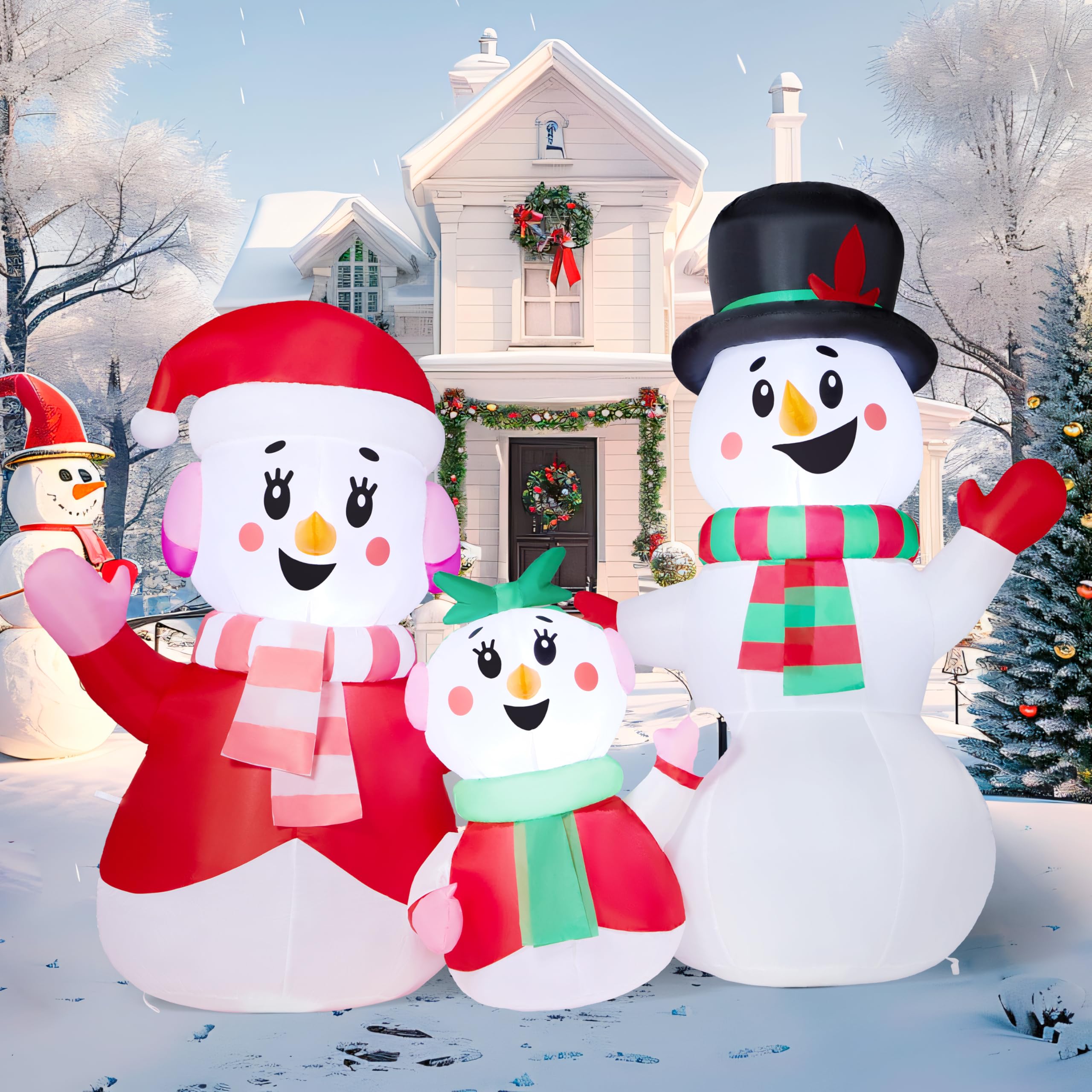 JOYIN Bonhomme de neige gonflable de 1,2 m - Décorations d'extérieur - Famille de bonhomme de neige gonflable avec LED intégrées - Décoration de Noël pour fête de Noël, cour, jardin, pelouse