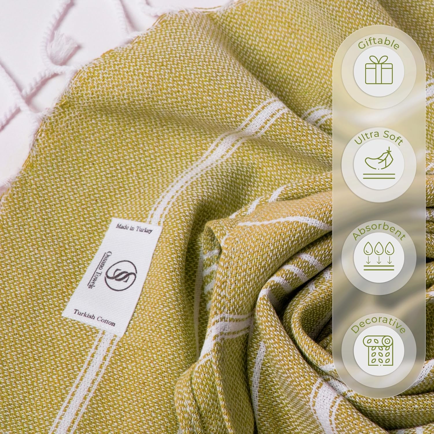 Decorative Turkish Hand Towels - Thin & Vintage - Set of 2 (30" x 18") - for Bathroom & Powder Room - Multifunctional as - Bath Hand Towels for BathroomDish Towel, Kitchen Cloths - Mustard - Image 6