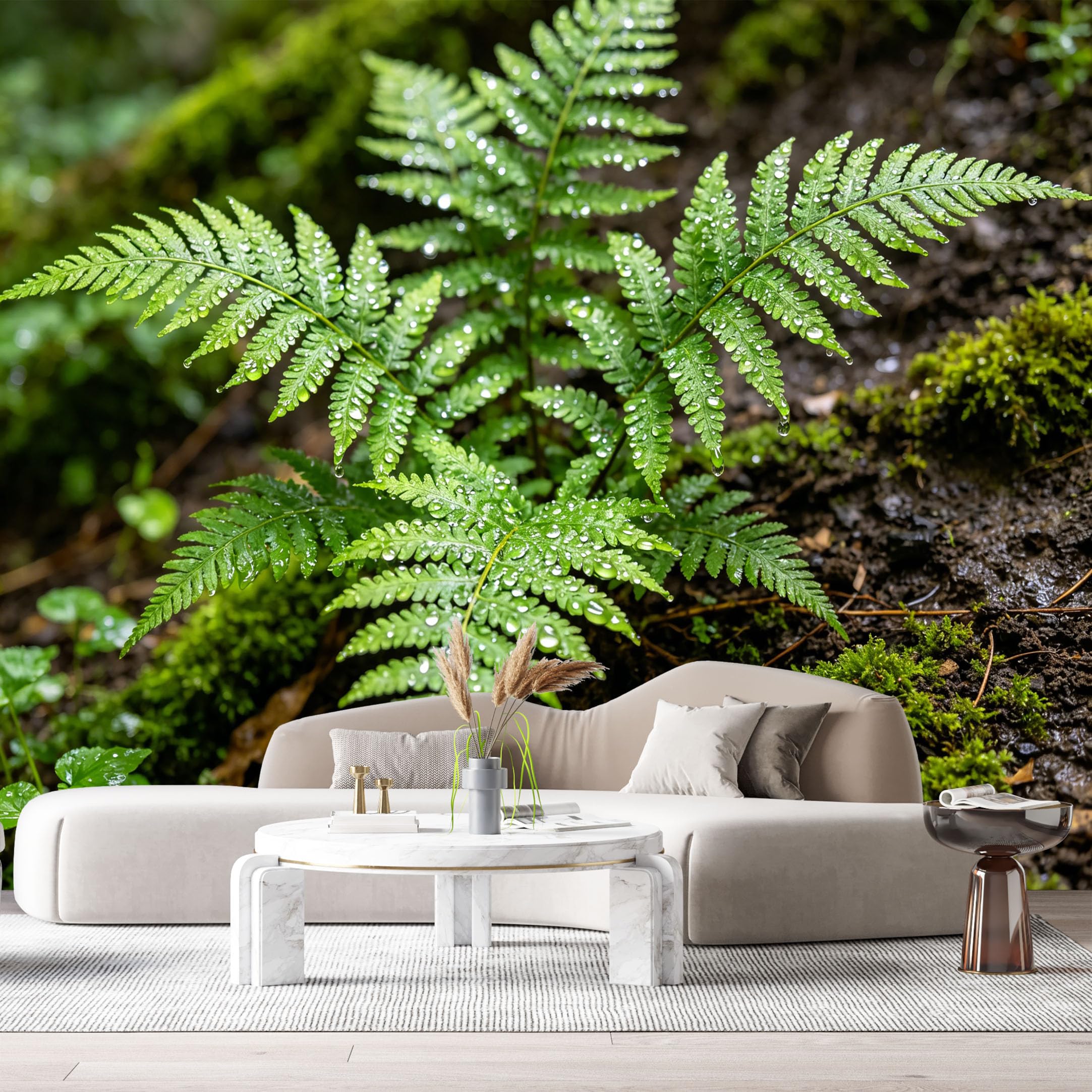 Custom Size Wall Murals Green Fern Botanical Forest Dew Drops Nature SelfAdhesive Wall Fabric Removable Large Wallpaper for Photo Living Room