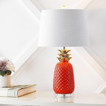 Eyely EYL4019E Brady 23 Classic Vintage Ceramic LED Table Lamp for Reading Room, Living Room, Office, Bedroom, Modern, Contemporary, Shabby Chic, Orange/Gold