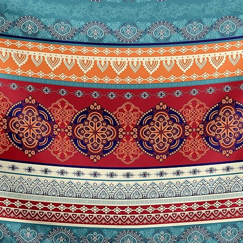 Miniatura 4 de Juego de 2 fundas de almohada con diseño de mandala bohemio y chic, tamaño Queen, color rojo, verde azulado, azul, naranja, indio, turquesa,