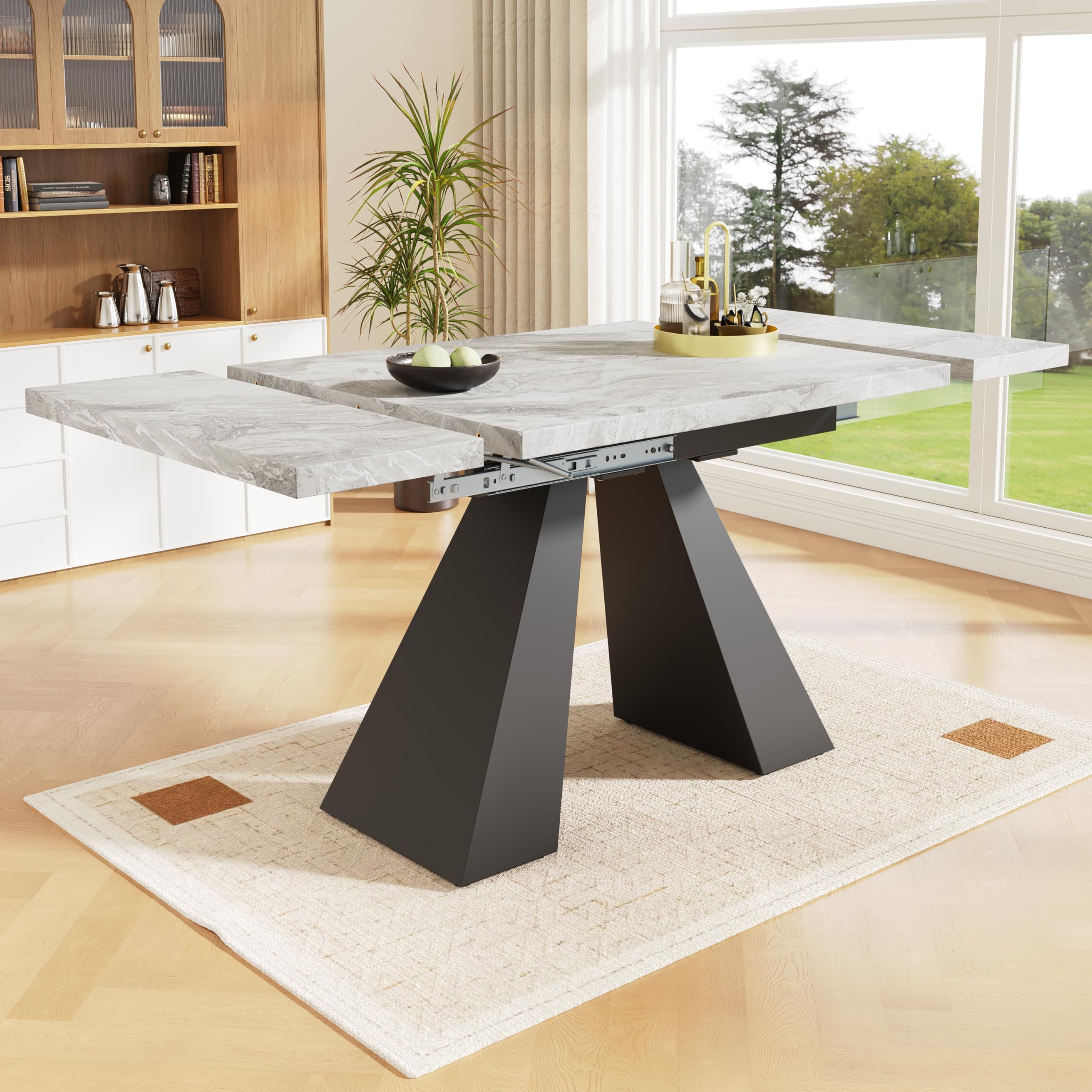 Tavolo da pranzo telescopico in stile moderno, tavolo rettangolare – allungabile da 99 cm a 159 cm, gambe in acciaio al carbonio extra forti – 99 x 74 cm (grigio + nero)