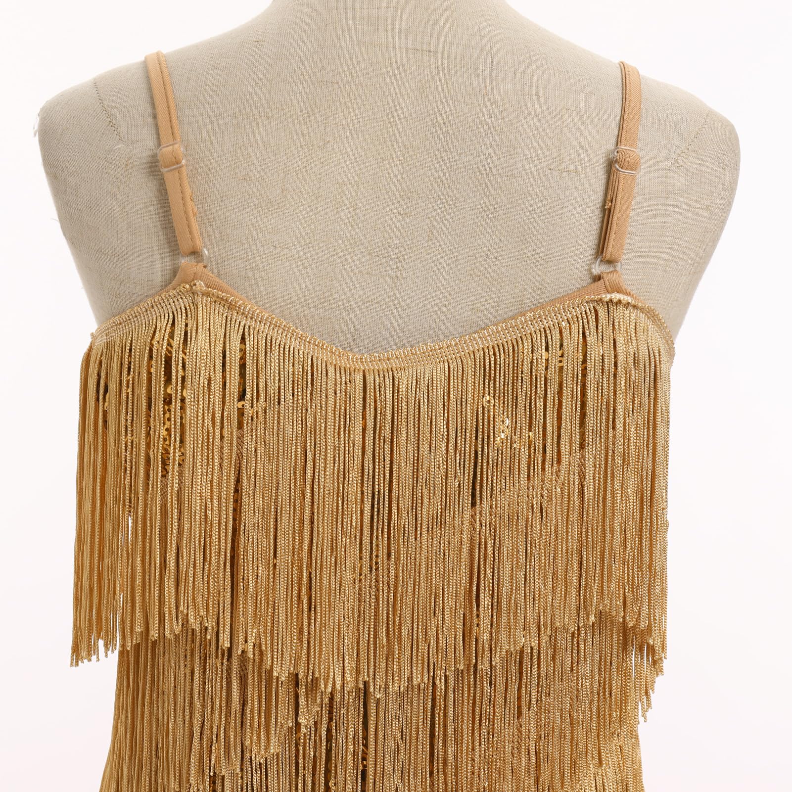 FYMNSI Abito da ballo latino per ragazze, abito da ballo con scollo a V, paillettes scintillanti, nappe, abiti da ballo