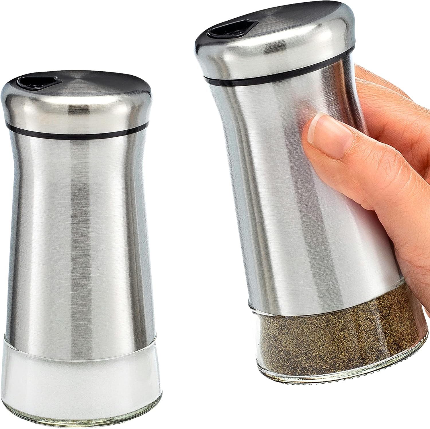 HOME EC Glass Salt and Pepper Shakers Set with Adjustable
