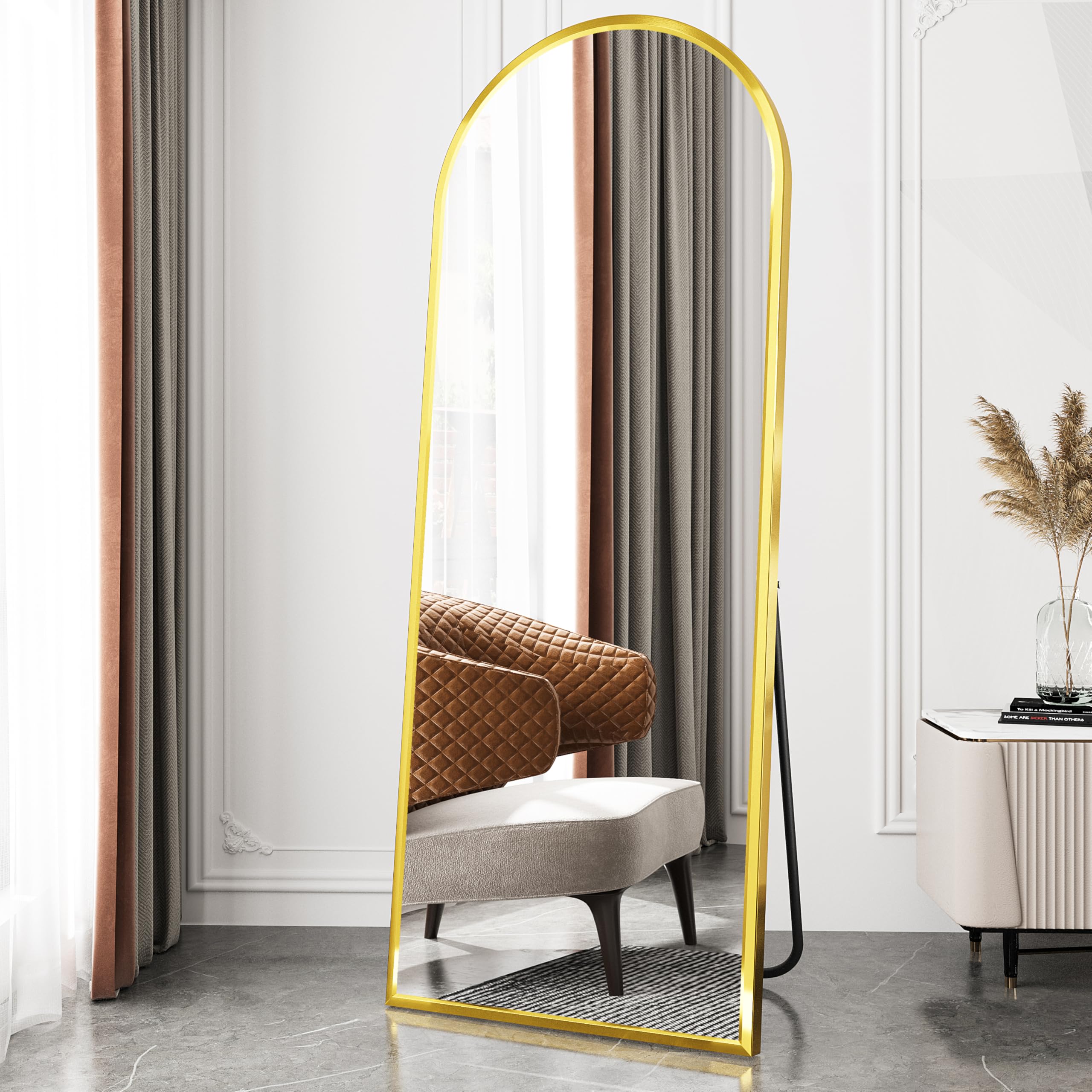 BHFFTHK Rechthoekige full-body spiegel, 162 x 53 cm, grote full-body staande spiegel, lange vloerspiegel, ingelijst, voor slaapkamer, woonkamer, zwart