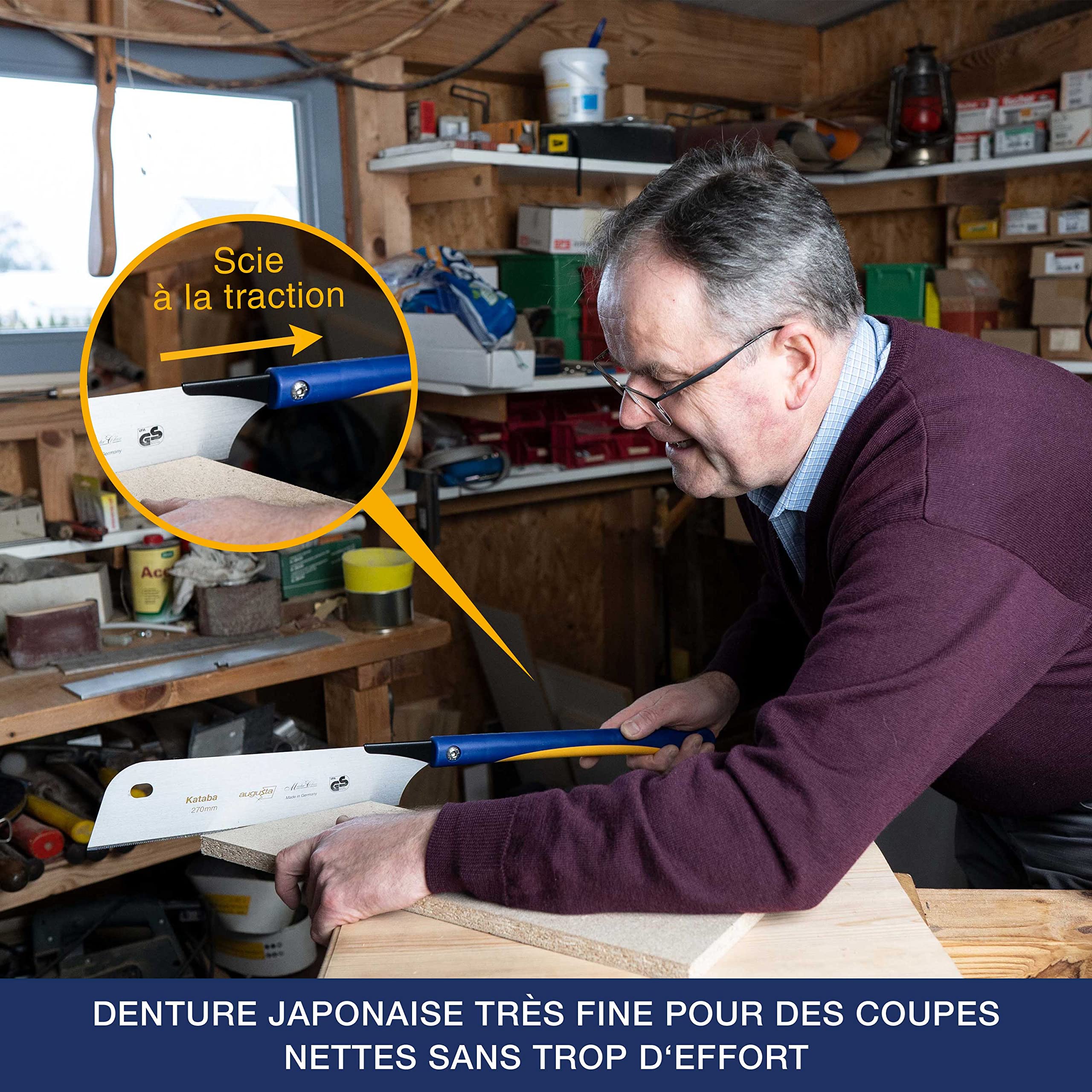 Augusta-Heckenrose scie japonaise Kataba 270 mm I Scie traditionnelle en acier C75 pour coupes fines I Scie à bois en acier poignée confort 2k