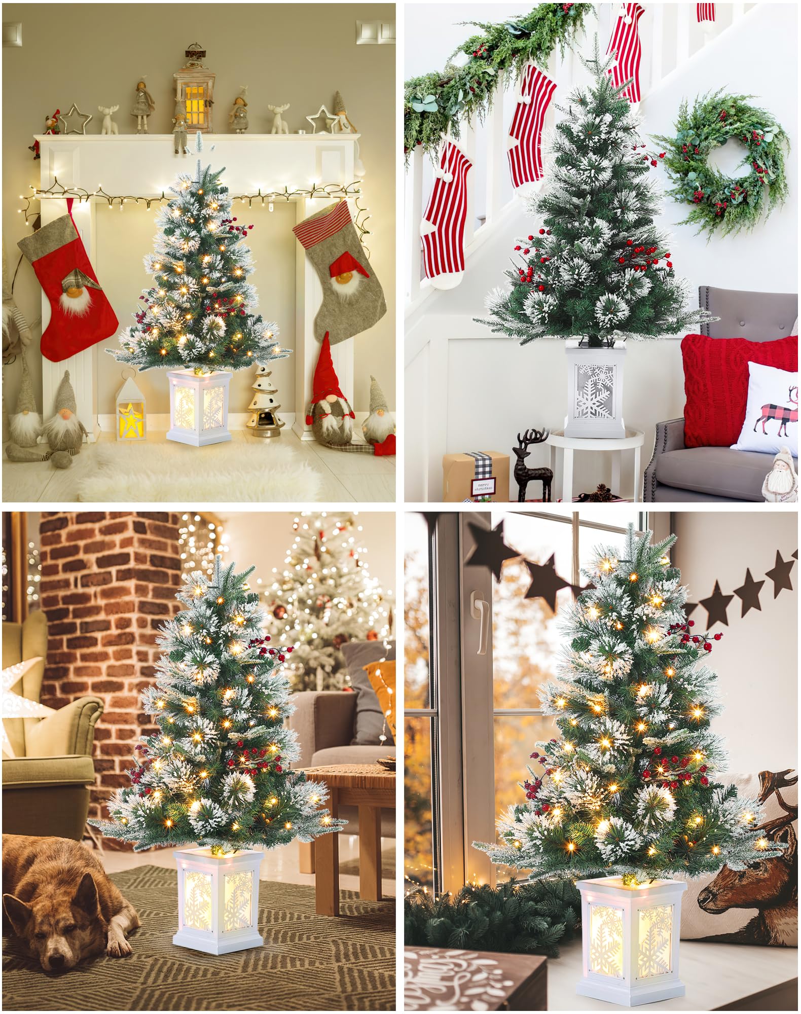 Albero di Natale Artificiale Premiere da 90 cm - Albero di Natale Innevato con Luci 78LEDs, Albero di Natale Automatico Batteriebetrieben Decorazione Natalizia con Bacche Rosse für Zuhause, Büro