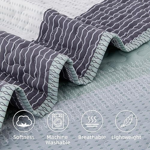 Miniatura 5 de Andency - Juego de edredón a rayas rojas Cal King (104 x 112 pulgadas), 3 piezas (1 edredón y 2 fundas de almohada), juego de colcha de retazos,